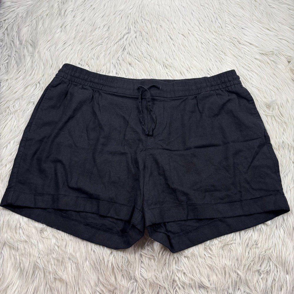 Old Navy Women's XL Black Linen Blend Pull On Shorts Summer Resort